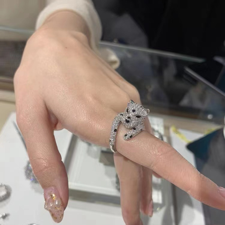 Luxury Brand Designer Jewelry High-End Leopard Ring For Women, Adjustable Open Design, Ins Style, Light Luxury, Elegant, Super Fairy, Micro Pave Full 