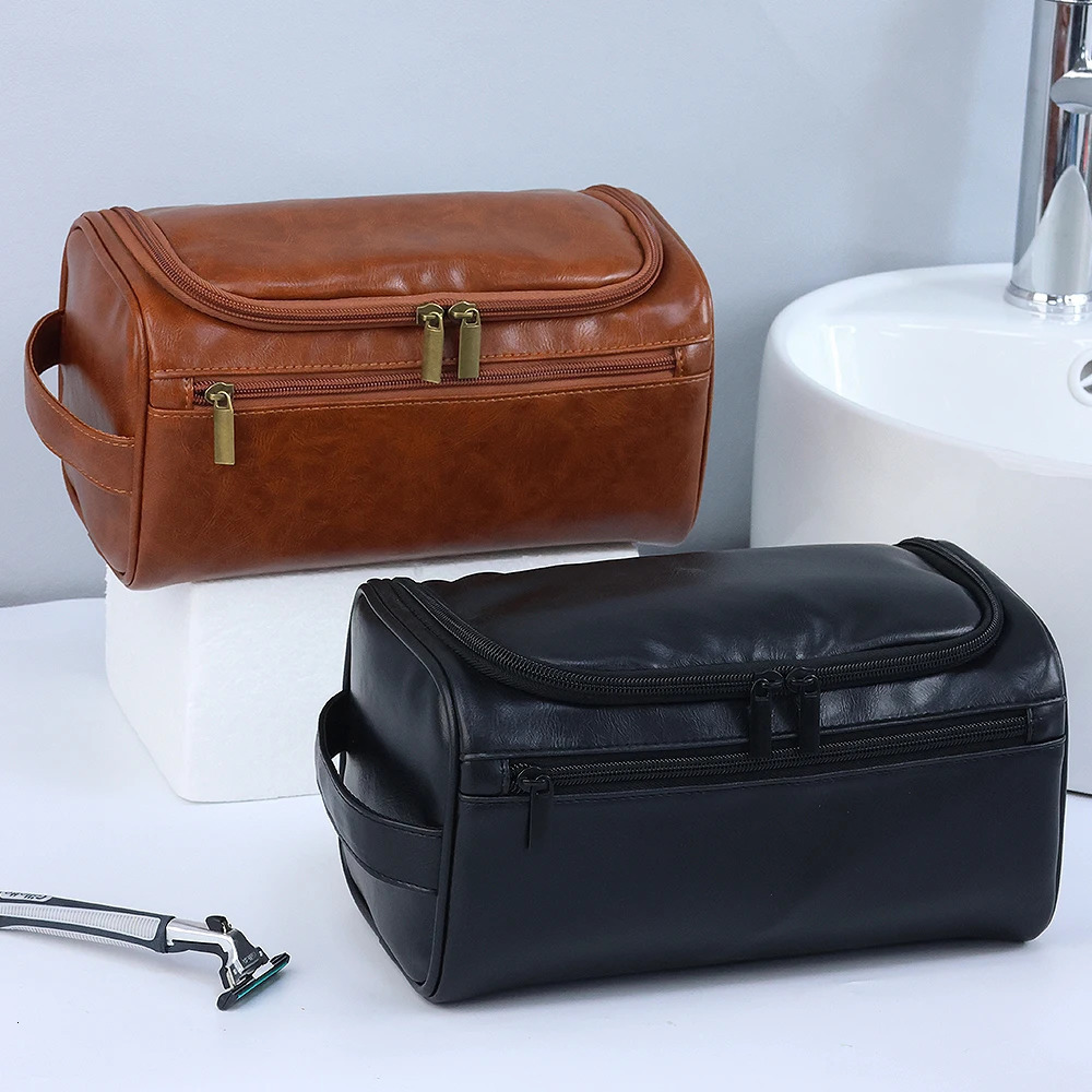 Men PU Vintage Toiletry Bag Travel Necessary Business Cosmetic Makeup Cases Male Hanging Storage Organizer Wash Bags 250902