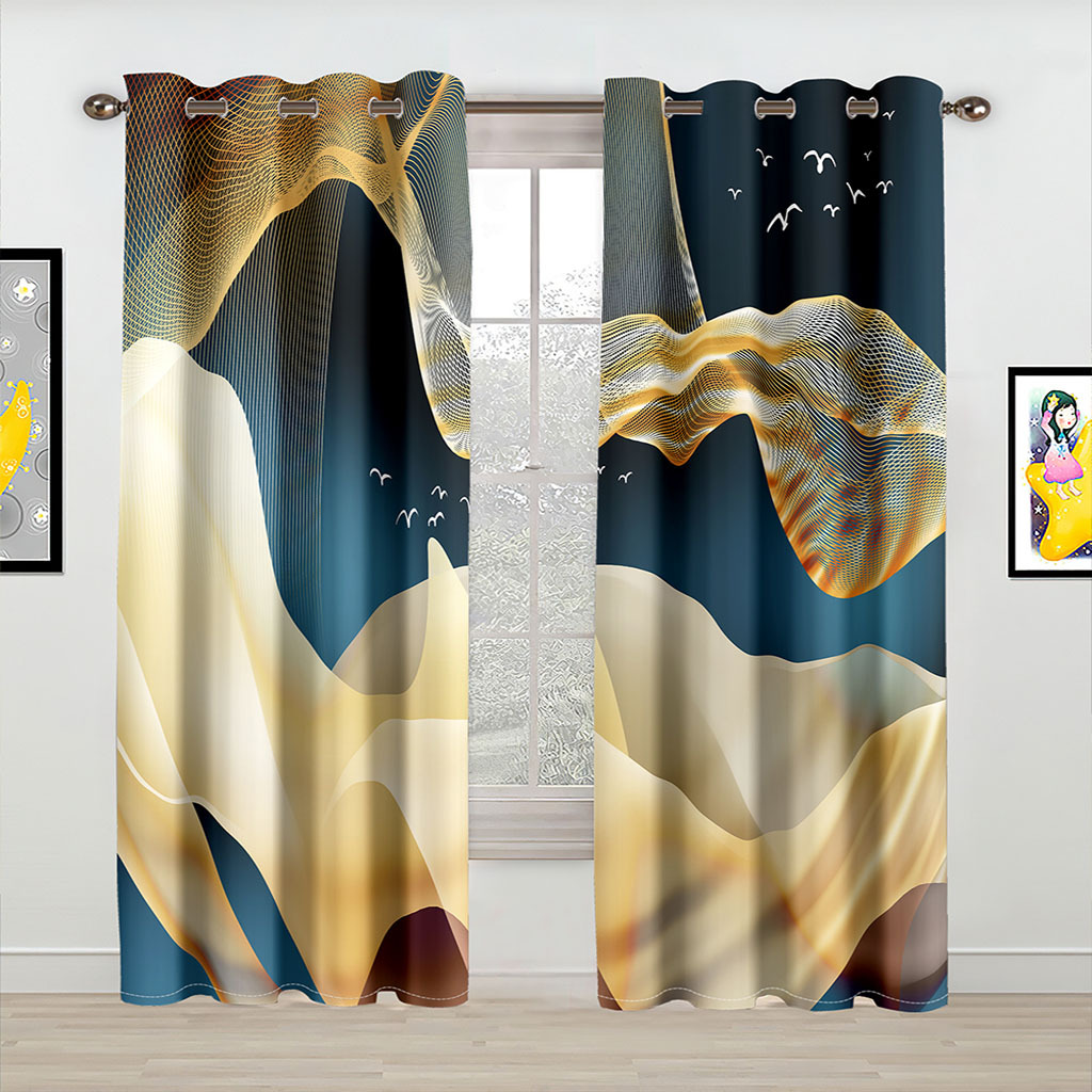 YL-37075 High-precision Customized 3D Curtain Printing Finished Landscape Wave Curtain Blackout Curtain