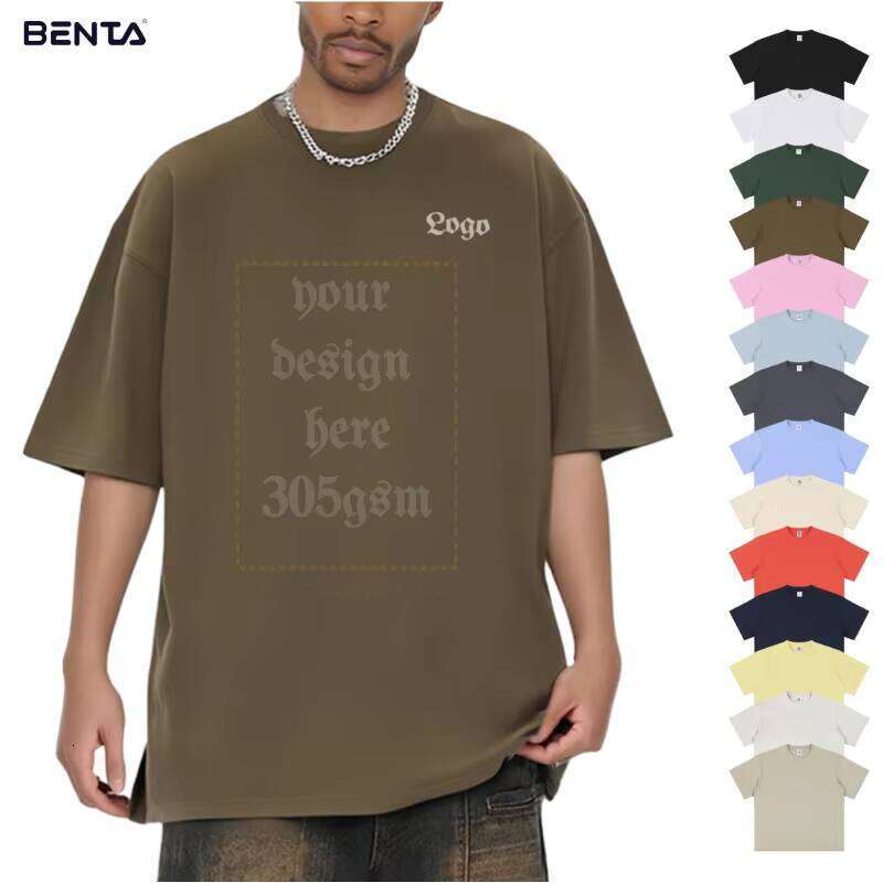 Vêtements Luxury 100% coton 305gsm Logo lourd logo Logo imprimé O-cou à manches courtes T-shirt masculin