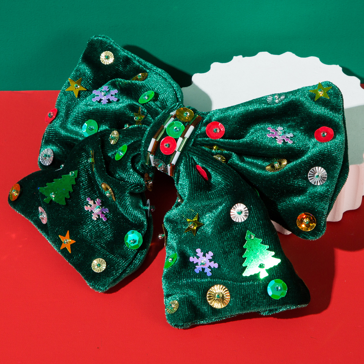 New Christmas Flannel Bow Hair Clips with Hand sewn Stars Snowflakes Christmas Tree Glitter for Sweet Party Looks