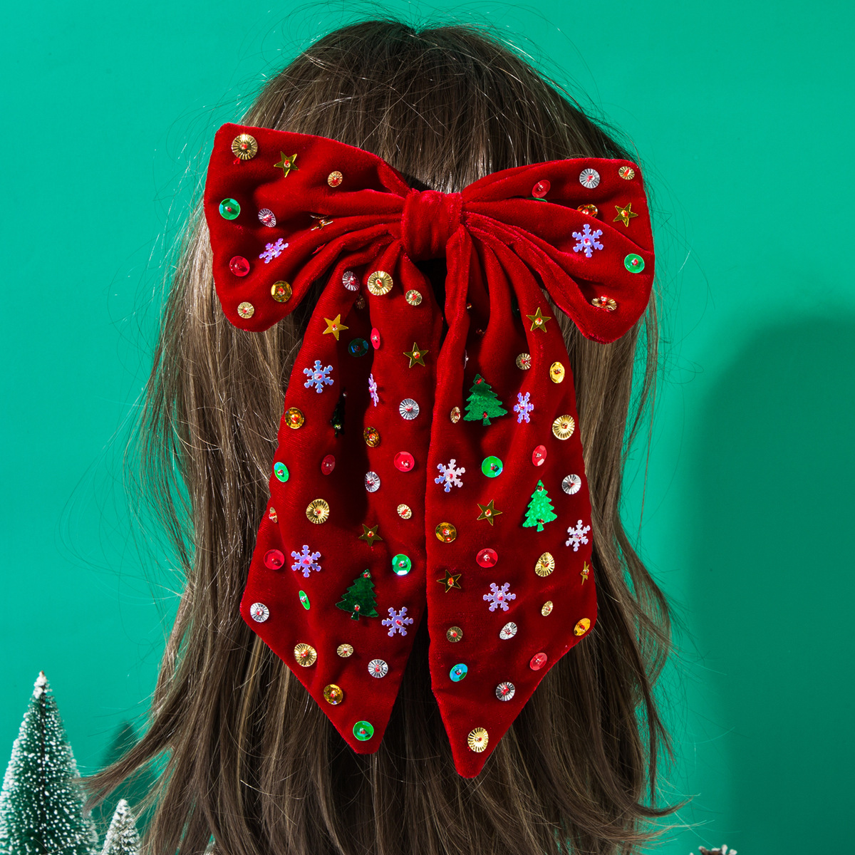 New Christmas Hair Clips Elegant Bow Adorned with Star Snowflake Christmas Tree Glitters Perfect Party Hair Accessories