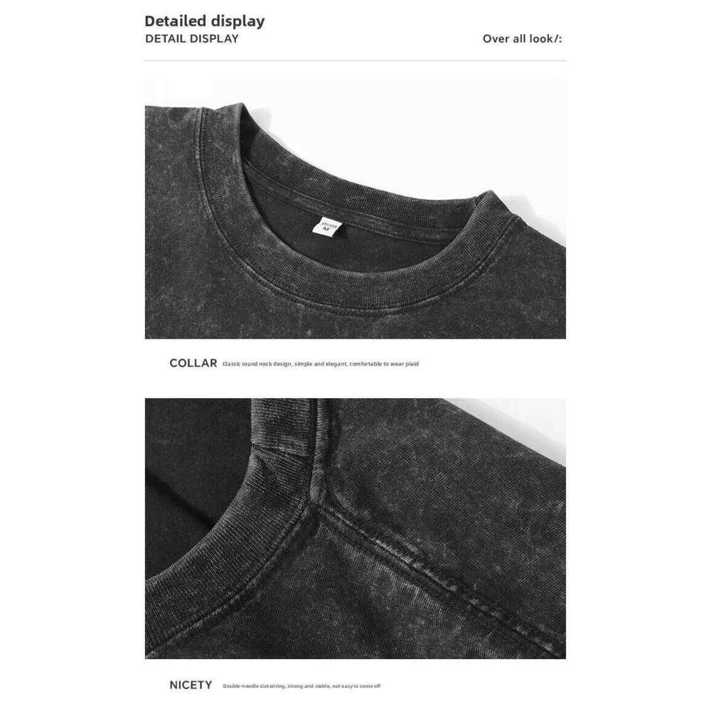 High-Quality Clothing 250g 100% Cotton Washed Round Neck Short Sleeve Men's T-Shirt