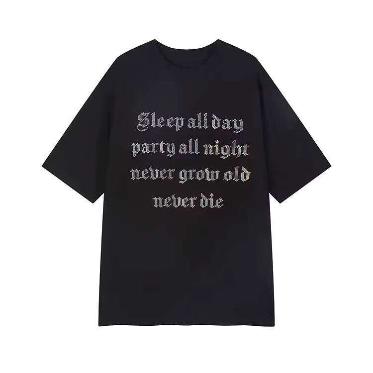 High Quality Clothes 100% Cotton 230Gsm Printed Transfer Graphic Rhinestone T-Shirt