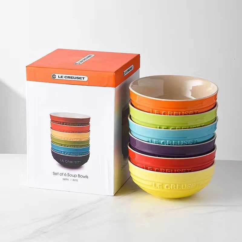 French Rice Bowl Ceramic Dessert Light Rainbow Stoneware Porcelain Candy Color Ramen Noodle Soup Bowls Tableware X250129