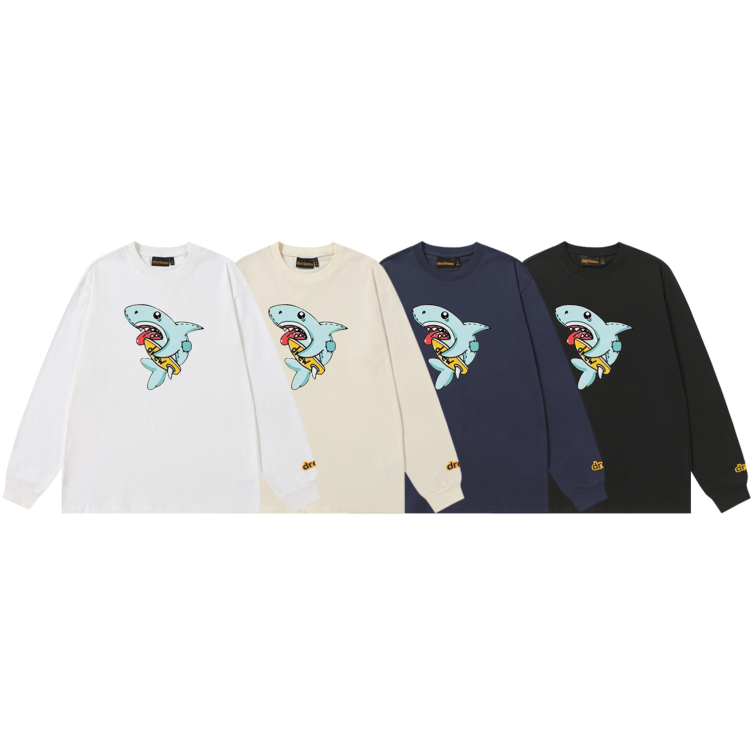 Drew House New drew Shark Skateboard T Shirt Men's and Women's Long Sleeve Tshirt Designer Luxury
