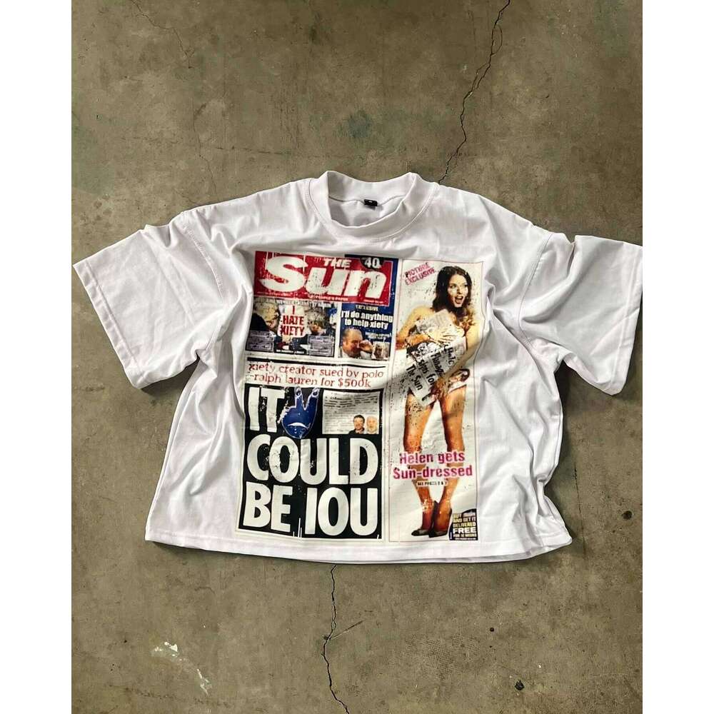 Men's Fashion Loose T-Shirt 100% Cotton 200GSM Streetwear Hip-Hop Style Y2K Collar Printed Knit Fabric