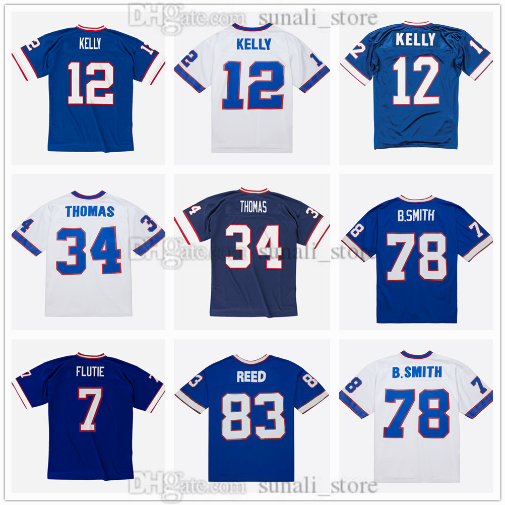 Custom Vintage Football Jerseys 12 Jim Kelly 34 Thurman Thomas 78 Bruce Smith 7 Doug Flutie 83 Andre Reed Men Women Youth S-6XL All Stitched