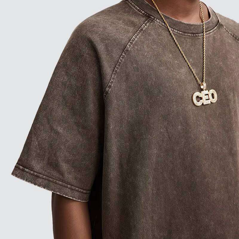 High-Quality Acid Wash T-Shirt for Men 100% Cotton Heavy Oversized Solid Pattern