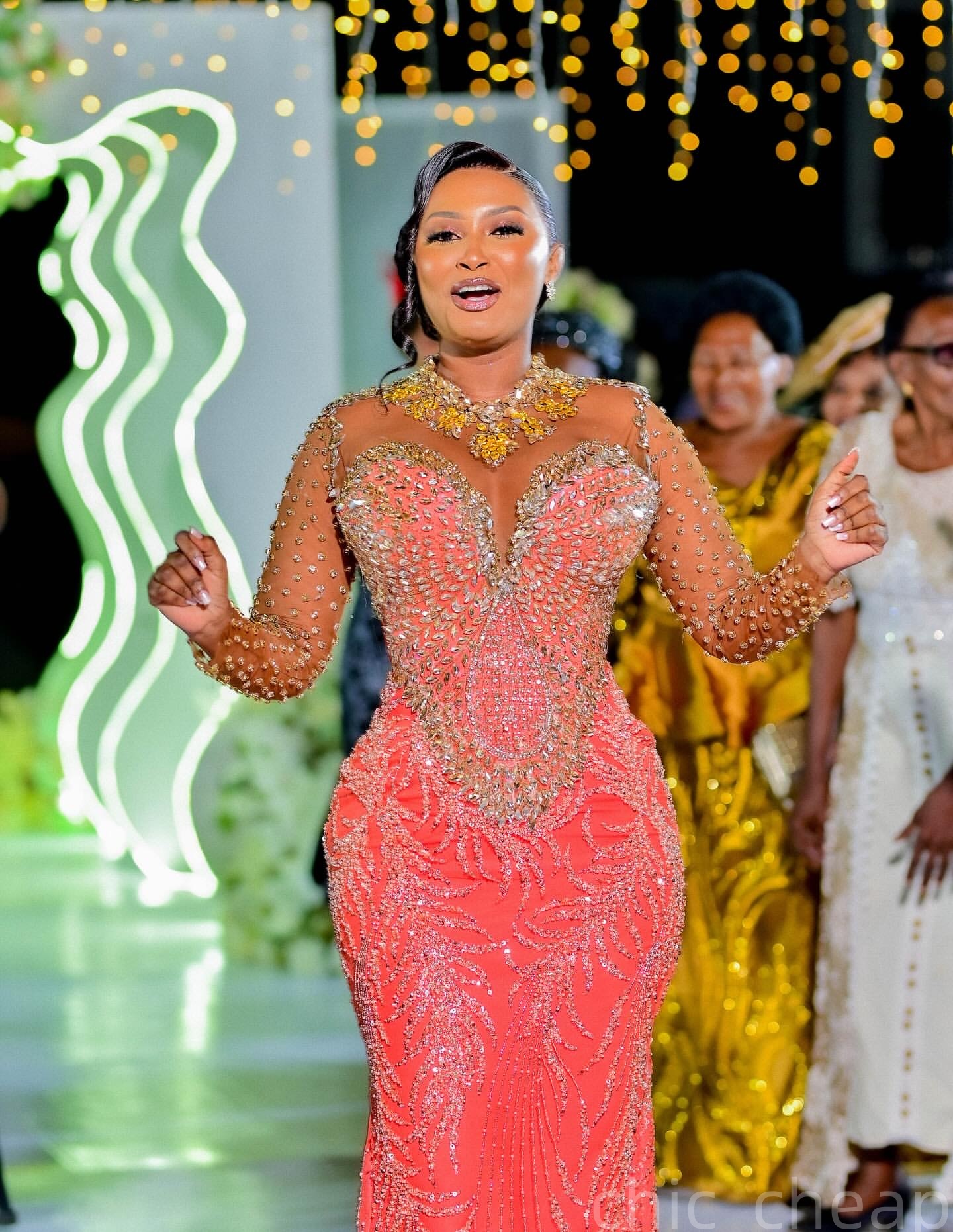 Aso Ebi Water Melon Mermaid Prom Dresses 2025 Crystals Beaded Sheer Neck Evening Formal Party Second Birthday Engagement Gowns Plus Size Dress For Spe