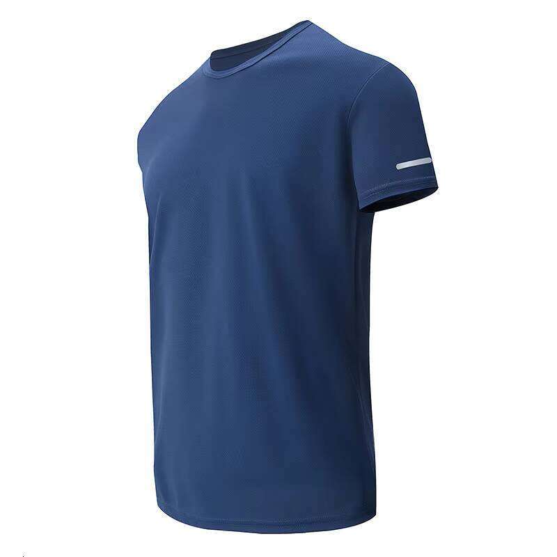 Men's Reflective Stripe Short Sleeve Casual T-Shirt Solid Color Quick-Dry Sports Running Hiking Blank Style