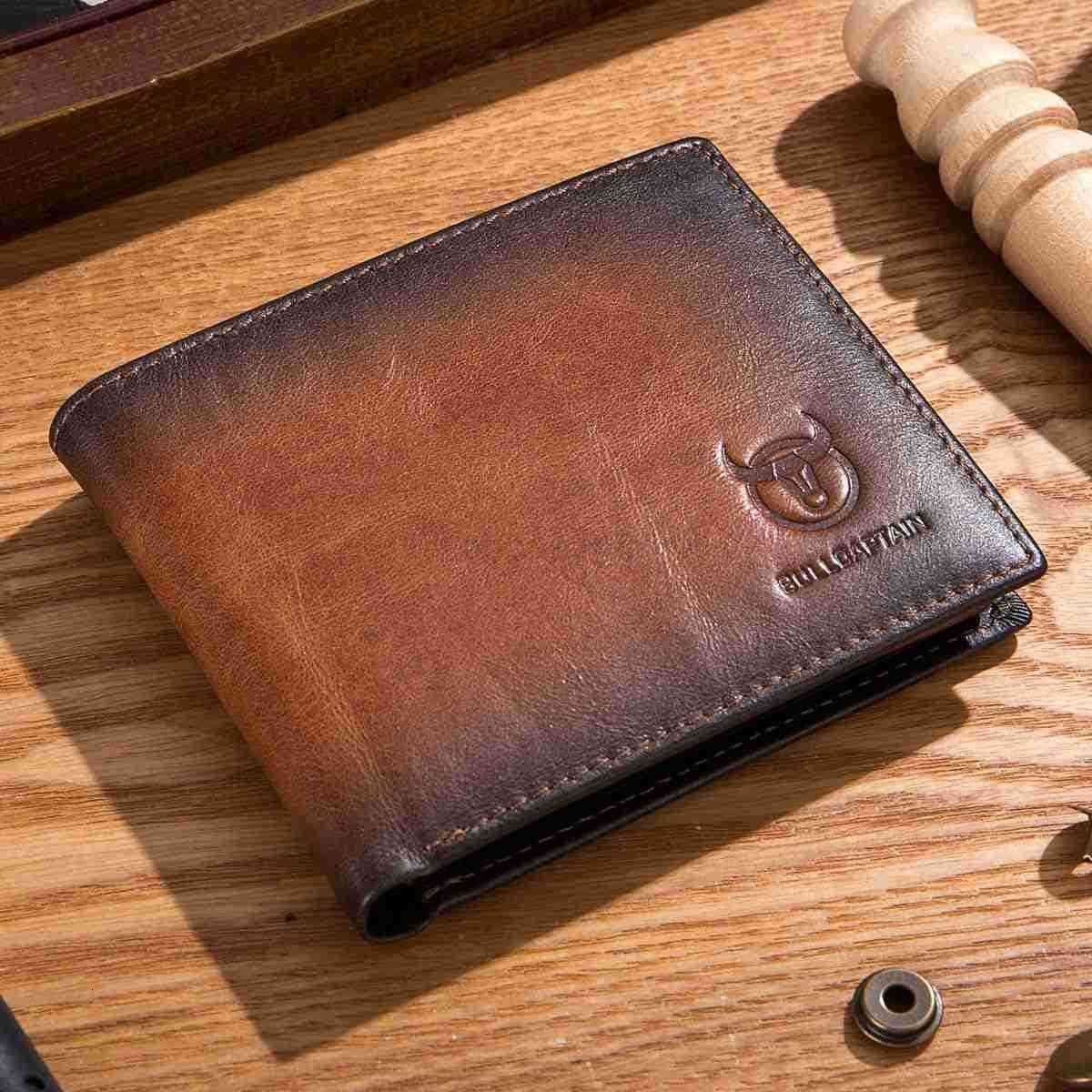 RFID Wallets for Men Slim Bifold Genuine Leather Front Pocket Wallet with 2 ID Windows QB05 BrownZ250911