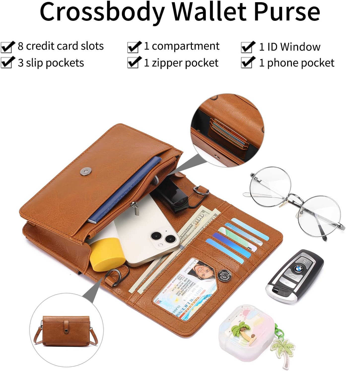 Small Crossbody Bags for Women Leather Cell Phone Purse Wallet with ID window and Card Slots Z250910