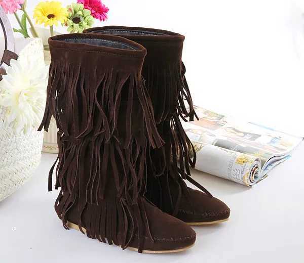 Womens Rubber Boots Shoes Flat Heel Round Toe Rain Large Size Elegant Low Mid Calf Ladies Flock PU LaceUp SlipOn Fringe Rome W250902