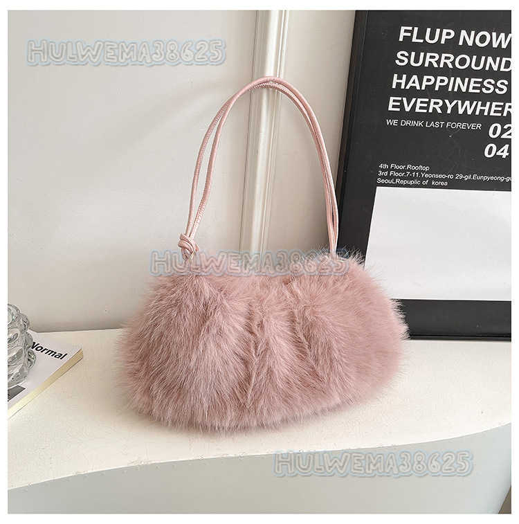 Autumn Winter New Faux Fox Fur Womens Fashion Versatile Underarm Plush Bag Casual Handbag Shoulder Bag Little Style H250902