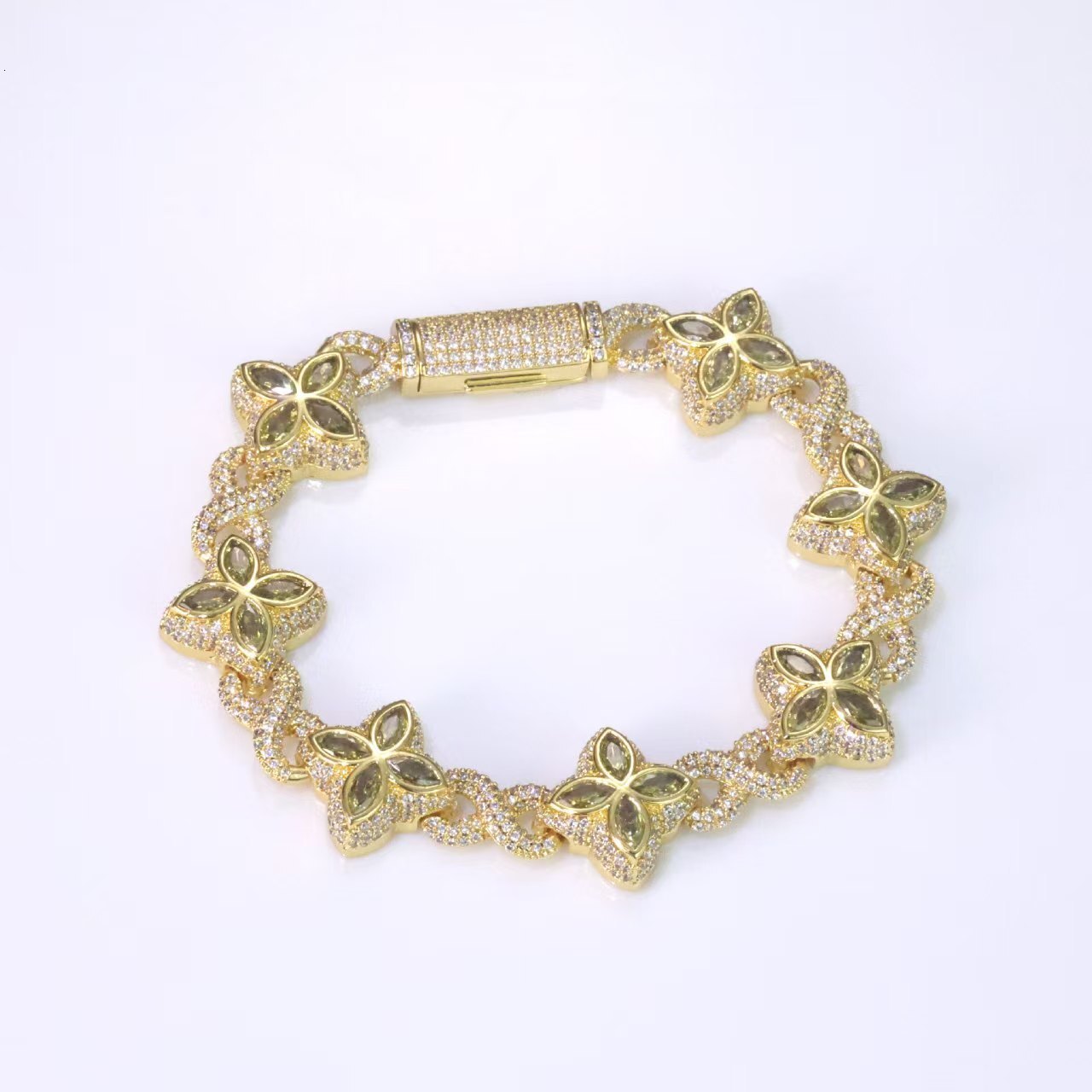 Designer bracelet 925 Silver Chic Stylish Chain Necklace Gold Plated Cuban Link Hip Hop Style Colorful Moissanite Flower Bangle