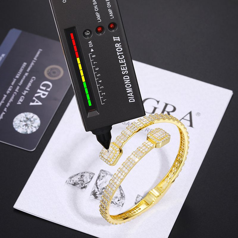 Pass Dia Tester 16.15ct 5.5mm Sterg Sier Baguette VVS Moissanite Iced Out Cuff Bangle Bracelet For Men Women