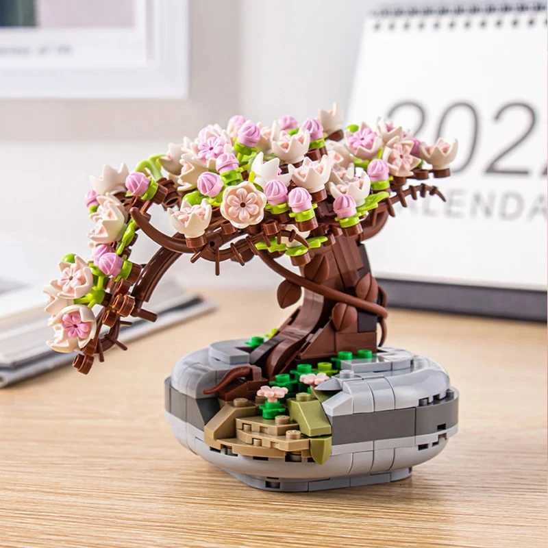 Mini Plant Bonsai Building Block Flower Plant Cherry Blossom Tree Potted Bouquet Model Bricks Home Decoration Toy For Kids Gifts G250902