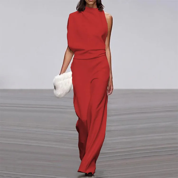 Fashion Sleeveless Solid Backless Jumpsuit Women 2025 Summer Stand Collar Elegant Lady Temperament White Jumpsuits Womens 250902