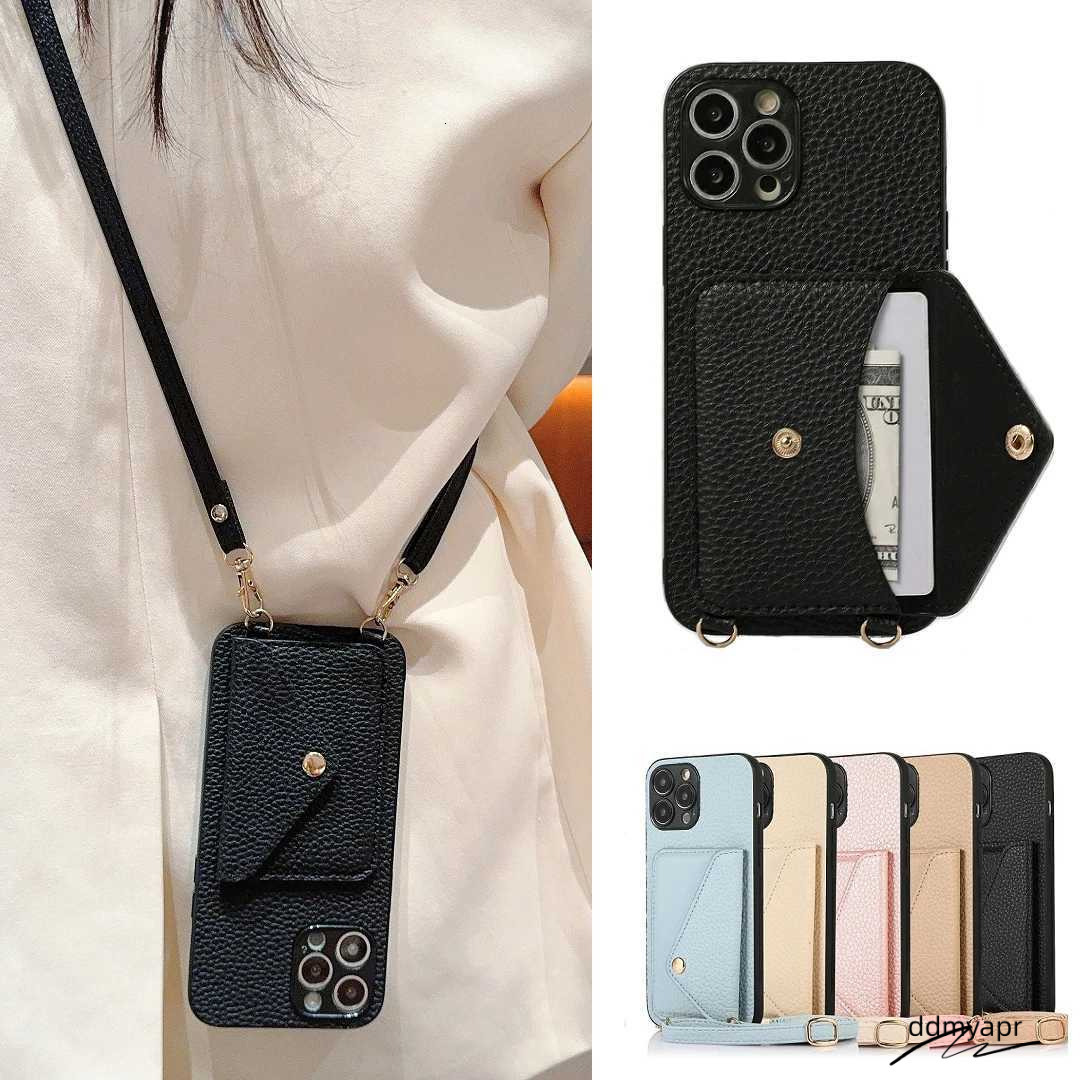 Crossbody Strap Leather Card Slot Pocket Wallet Case For Iphone 11 12 13 14 15 Ddmyaug Pro Max Plus Lanyard Phone Bag Cover Purse Y240815 Ddmyaug