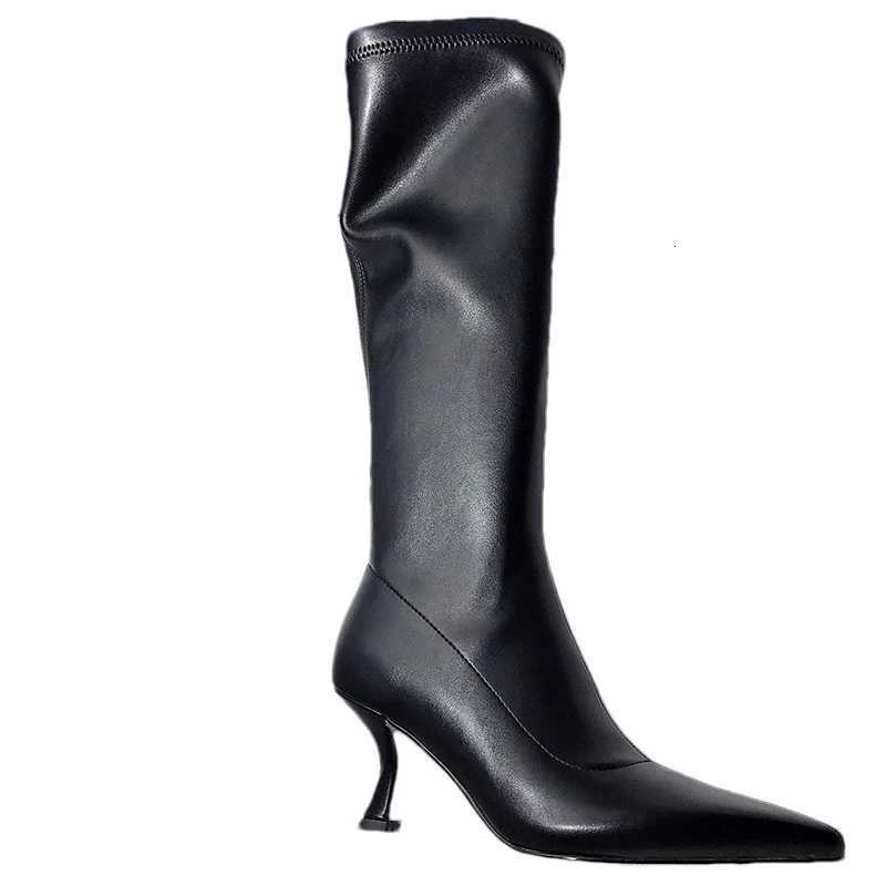 2025 Winter Trend Elegant High Heels Women High Boots Leather Pointed Toe Fashion Shoes Designer Knee High Pumps Womens Boots W250902