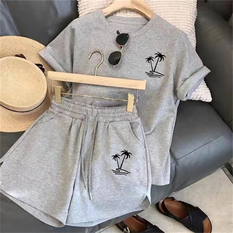 Women Tracksuit C Letter Print Short Sleeve Tshirt Drawstring Shorts Sport Suit Lady Exercise Tshirt Shorts Twopiece Suit 250902