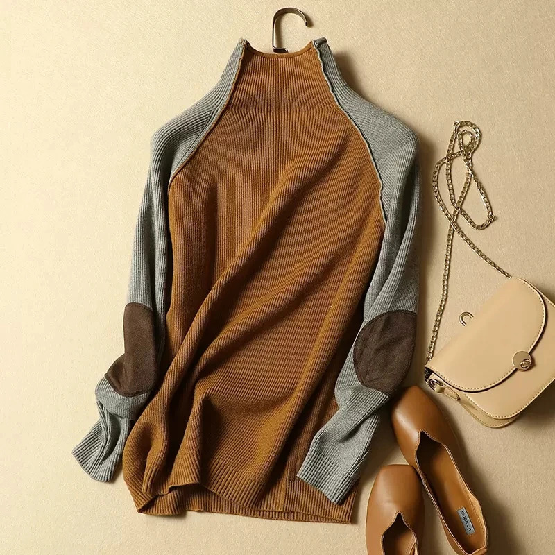 Sweater Women Half Turtleneck Thicken Pullover Knitted Sweaters Warm Knitwear Female Jumper Winter Casual Top 250902