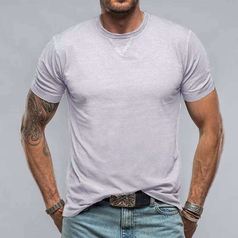 Men's Comfortable T-Shirt 180g Knitted Fabric Round Neck Short Sleeve Solid Color Muscle Breathable Casual Outdoor Commuting