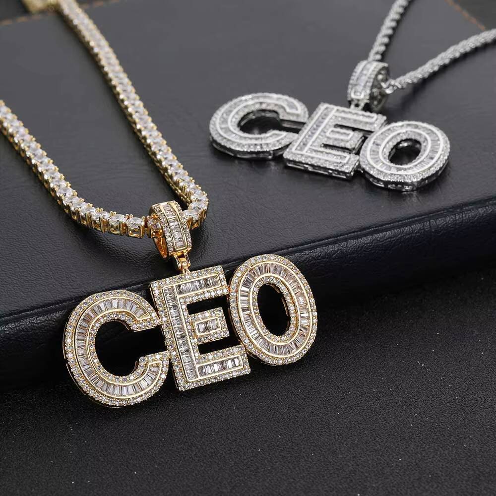 NUOYA Personalized Name Pendant Iced Out Baguette Moissanite Initial Letter Hip Hop Charm Pendant Jewelry Gift for Rappers Customizable