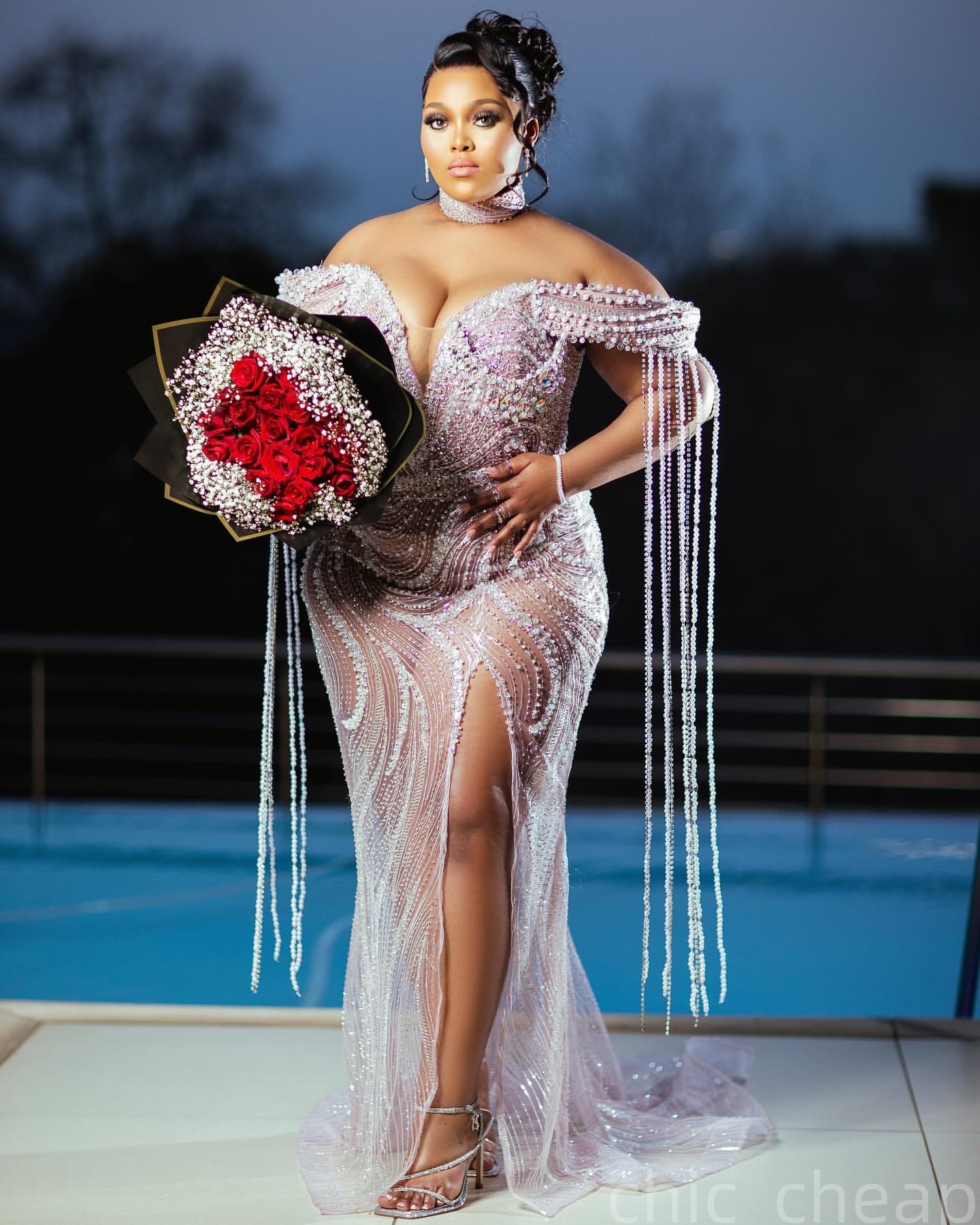 Aso Ebi Mermaid Ivory Prom Dresses 2025 Illusion Crystals Sequined Evening Formal Party Second Birthday Engagement Gowns Plus Size Dress For Special O