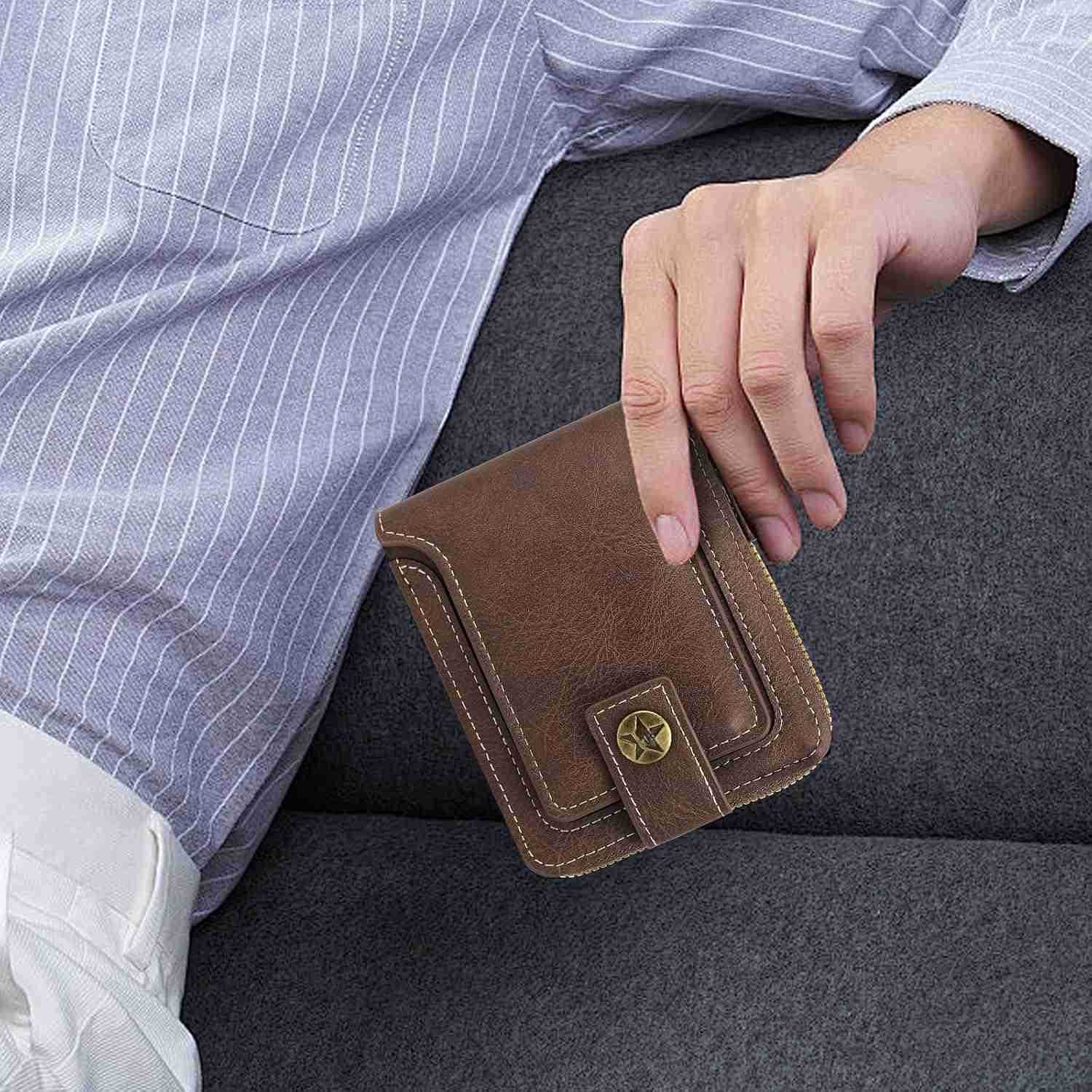 Men Wallet Vintage PU Leather MultiCard Zipper Wallet with 10 Card Slots and Zipper Pocket Large Capacity CARD Holder Wallet with Zipper A BlackZ25091
