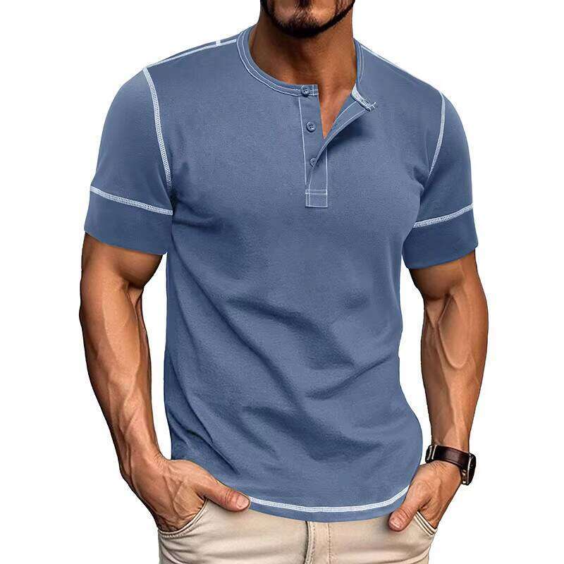 Men's Sports Button Muscle Henry T-Shirt Solid Color Round Neck Knitted Polyester/Cotton Outdoor Commuting
