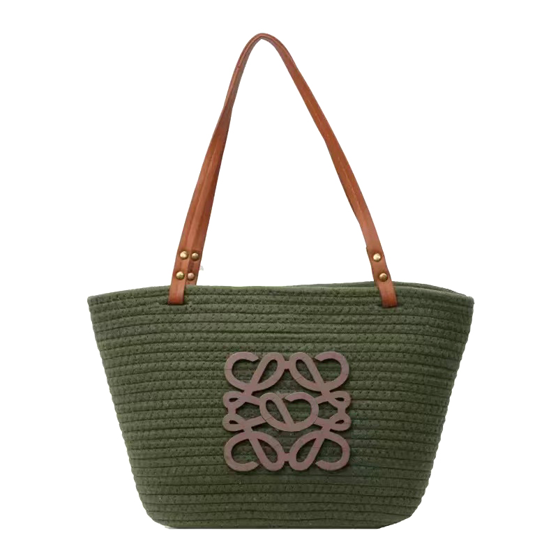 Casual crossbody bag, large capacity woven handbag, lightweight polyester button closure, customizable