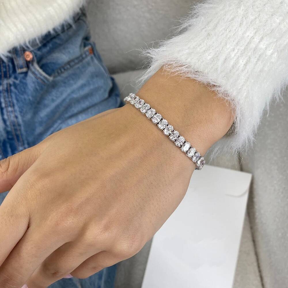 05Carat Oval Cut Full Moissanite Tennis Bracelets for Women 100 925 Sterling Silver D VVS1 Diamond Bangle with Gra Certificate