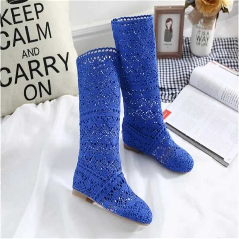 Womens Spring High Boots Wool Hollow Boots Fashion Luxury Brand Summer White Lace Boots Ladies Hollow Flat Casual Shoes W250902