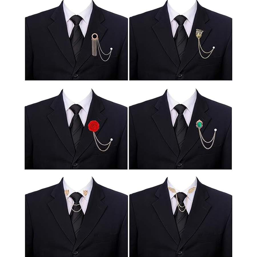 9Pcs Tassel Chain Brooch Collar Pins Rose Flower Rhinestone Angel Wings Wolf Head Hanging Chains for Suit Lapel Tuxedo Shirts Tie Brooch Pin Fashion J
