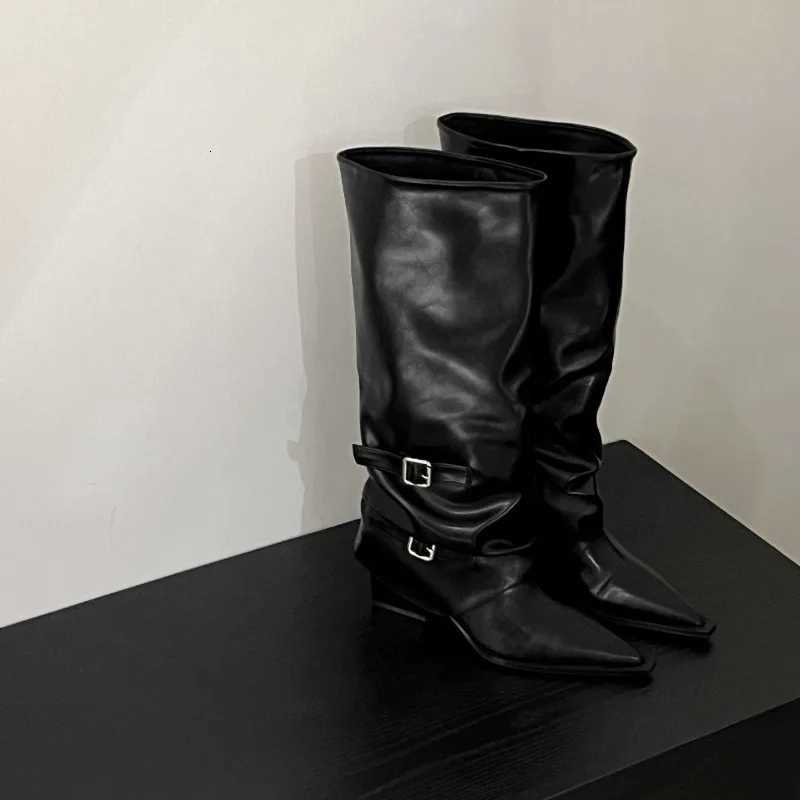 Designer Womens Boots Spring Cozy Pointed Toe Woman Shoes Fashion Sexy KneeHigh Boots for Women Belt Buckle Thick Heel Boots W250902