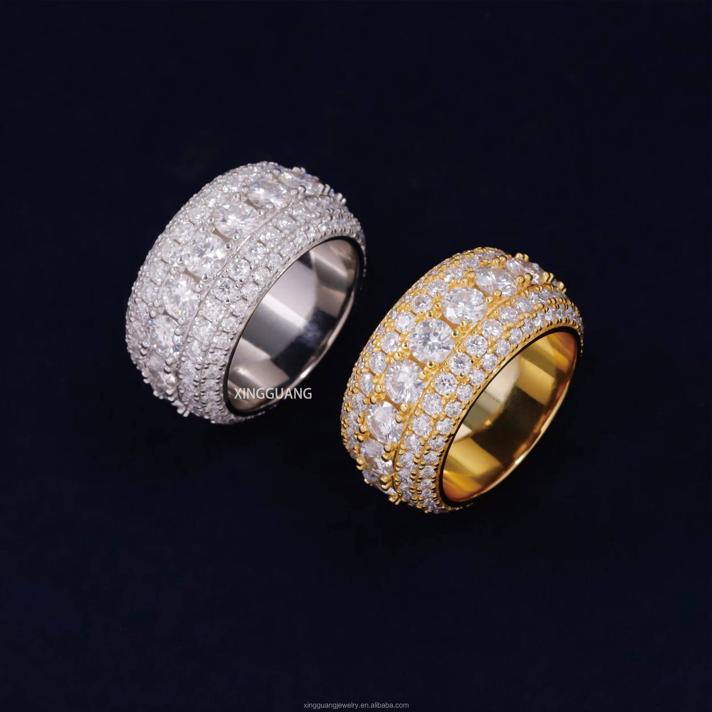 Wide Band Iced Out Pass Diamond Test Moissanite Full Circle Ring Hip Hop Cuban Ring 925 Solid Silver Rings Fashion Jewelry