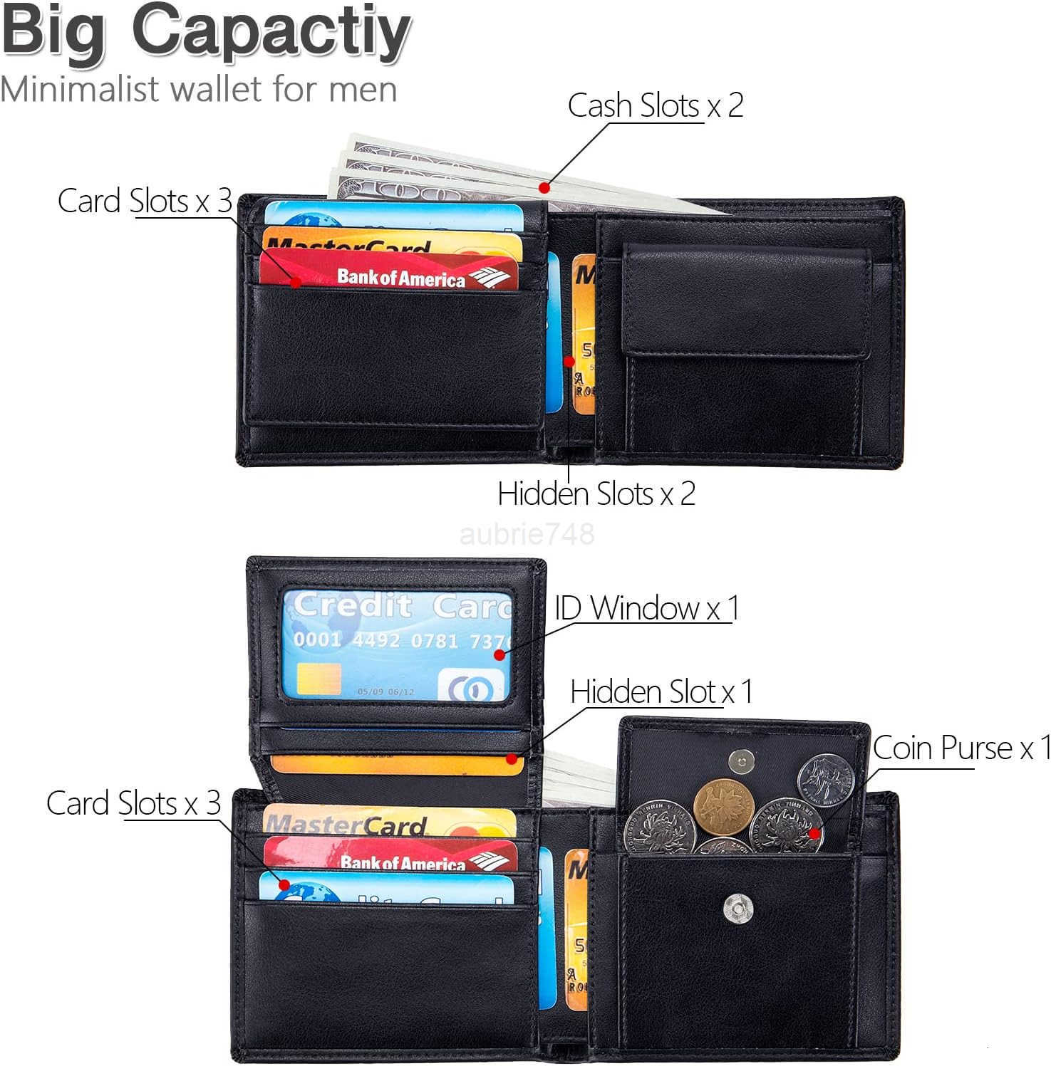 Mens Leather Wallet with Coin Pocket Flip Up ID Window RFID Blocking Slim Bifold CARD Front Pocket Wallet Dark khakiZ250910