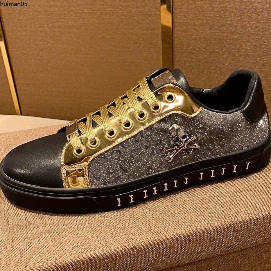 Fashion Luxury Men Leather Lace Up Platform Oversized Sole Sneakers White Casual Printed RD hm548