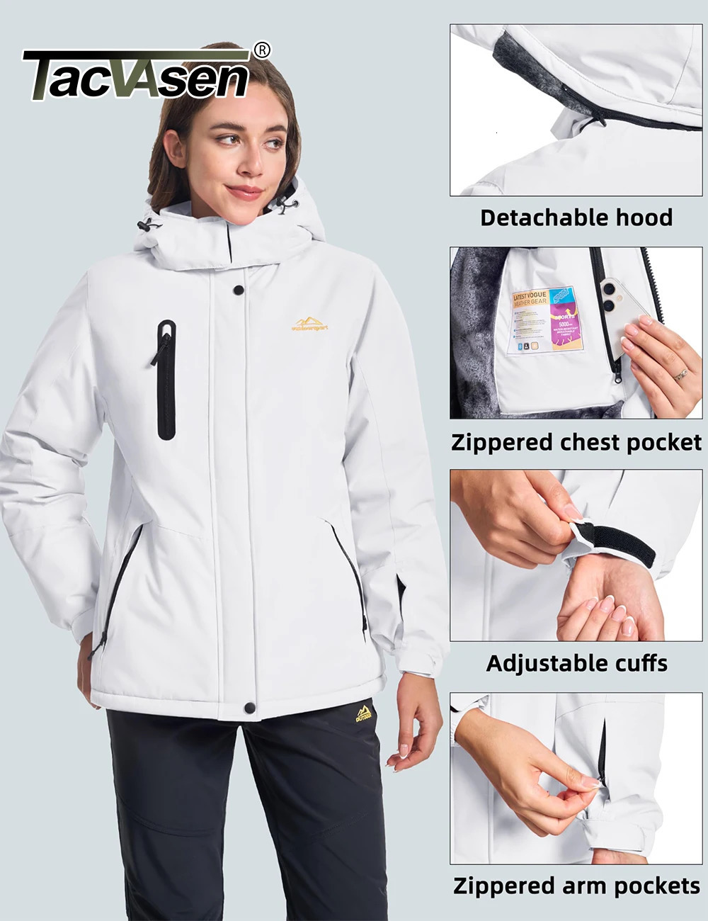 TACVASEN Womens Winter Thermal Jackets Warm Fleece Lined Waterproof Jacktes Snow Ski Hood Coat Mountain Snowboarding Windbreaker 250902