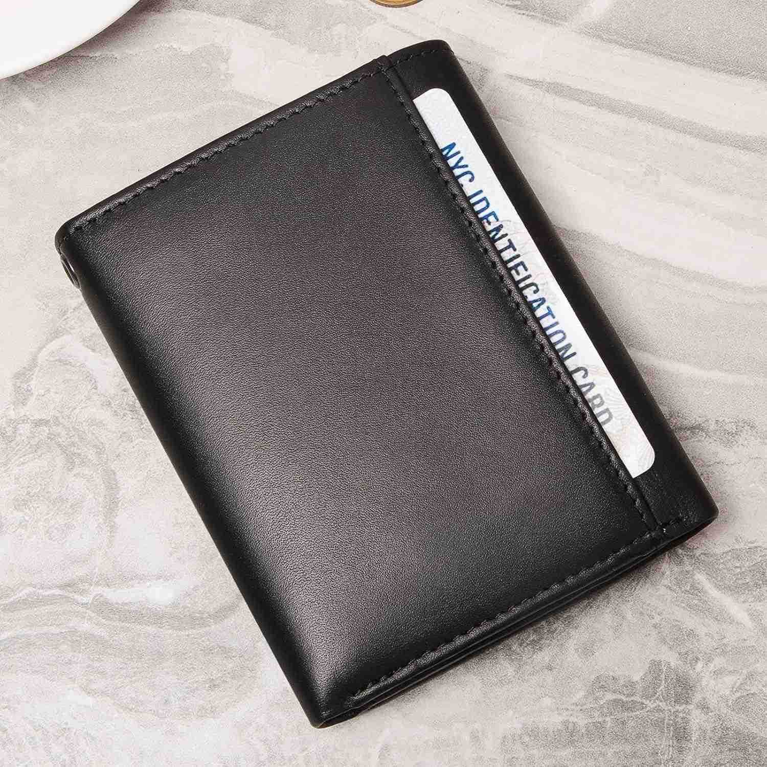 Mens Wallet with Chain Genuine Leather Trifold Wallet RFID Blocking AntiTheft Chain for Biker MotorcycleBlackZ250911