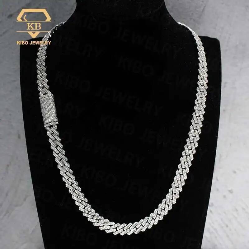 Ready For Ship Mens Hip Hop Jewelry 10mm 12mm 925 Sterling Silver Moissanite Cuban Link Chain Iced Out Necklace