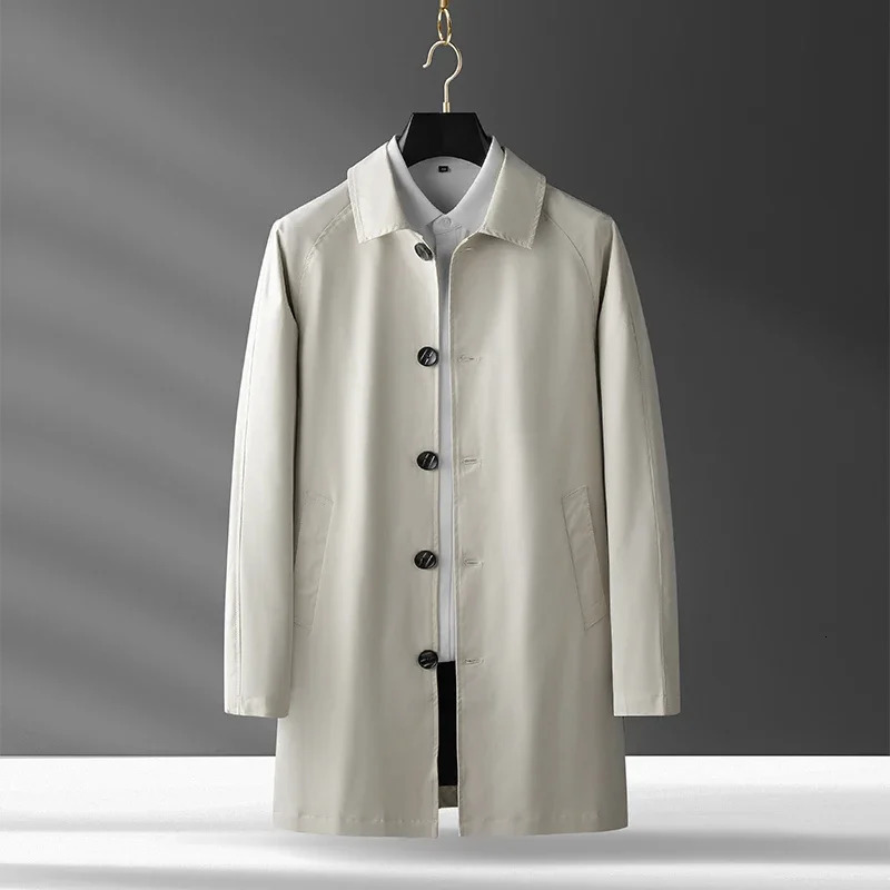 Casual Fashion Highquality Light Business Suit Jacket Long Men Trench Coat Windbreaker Overcoat Clothing 250902