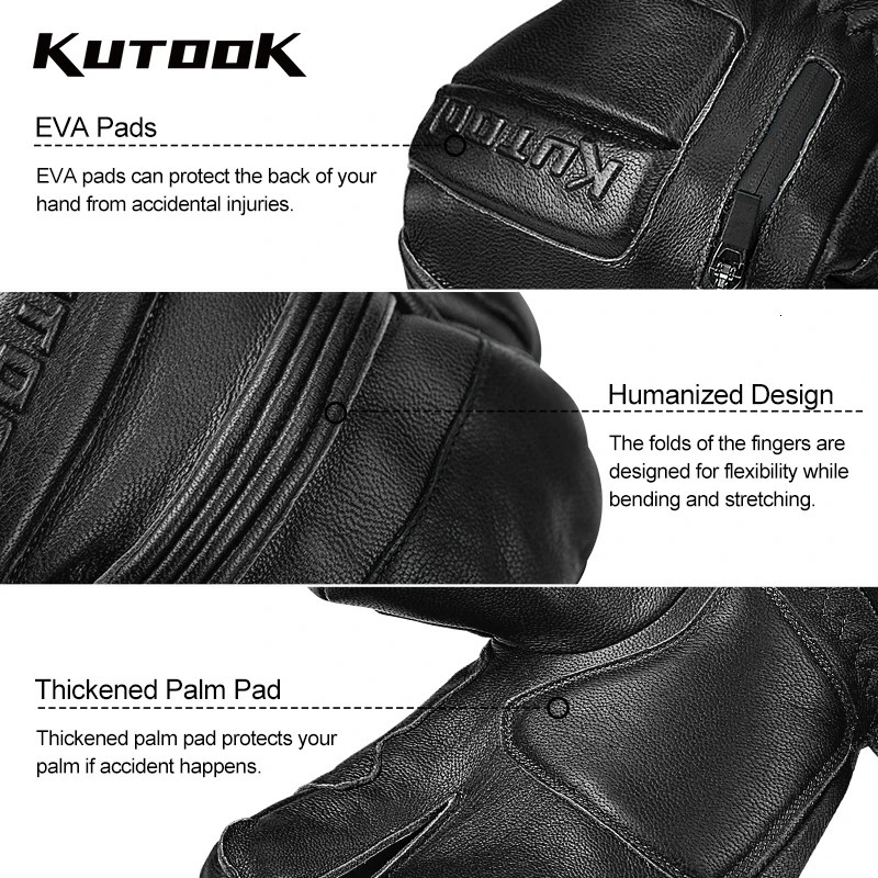 KUTOOK Outdoor Skiing Gloves Goatskin Leather Mittens Waterproof thicken Snowboard Thermal Warm Ski for Men Women 250901
