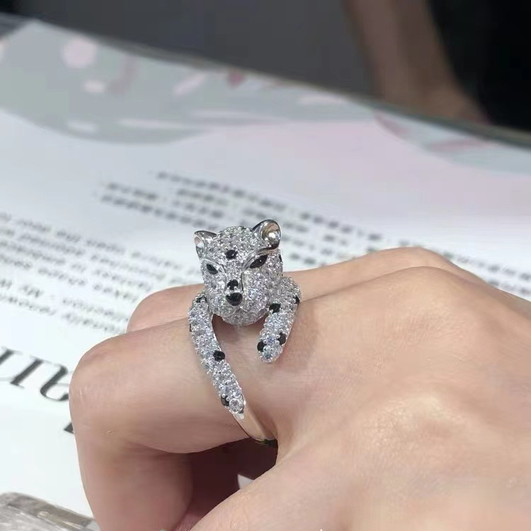 Luxury Brand Designer Jewelry High-End Leopard Ring For Women, Adjustable Open Design, Ins Style, Light Luxury, Elegant, Super Fairy, Micro Pave Full Diamond, I