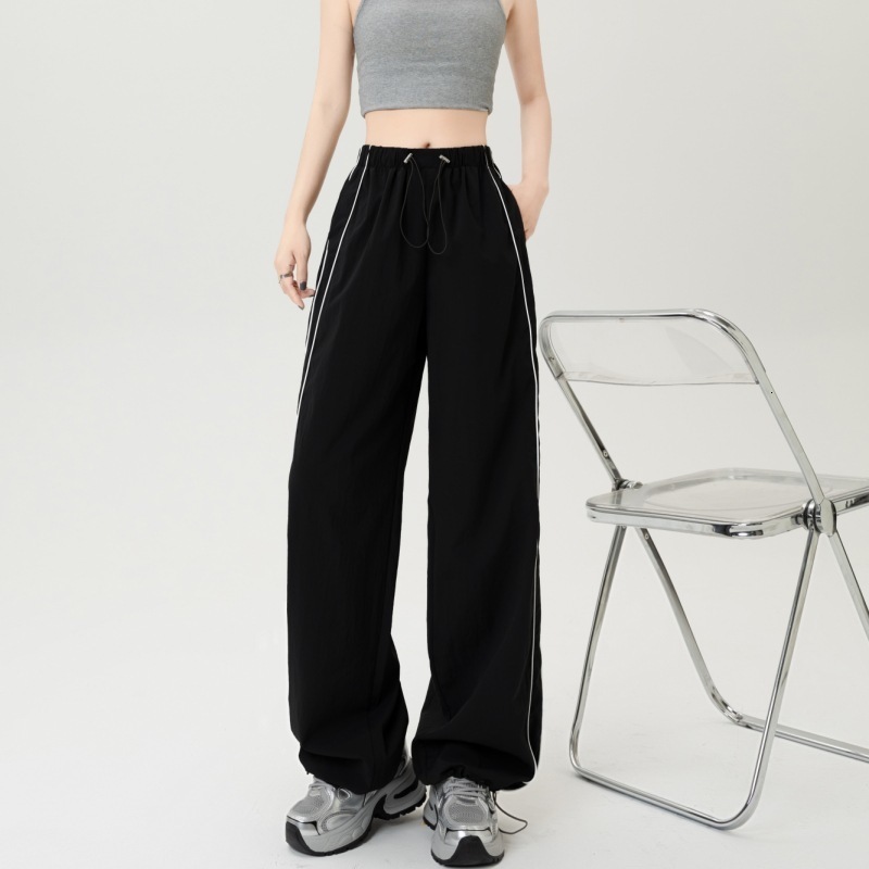 American Style QuickDry Cargo Pants for Women 2025 Summer Drawstring Jogger StraightLeg Loose Casual WideLeg Pants 241007