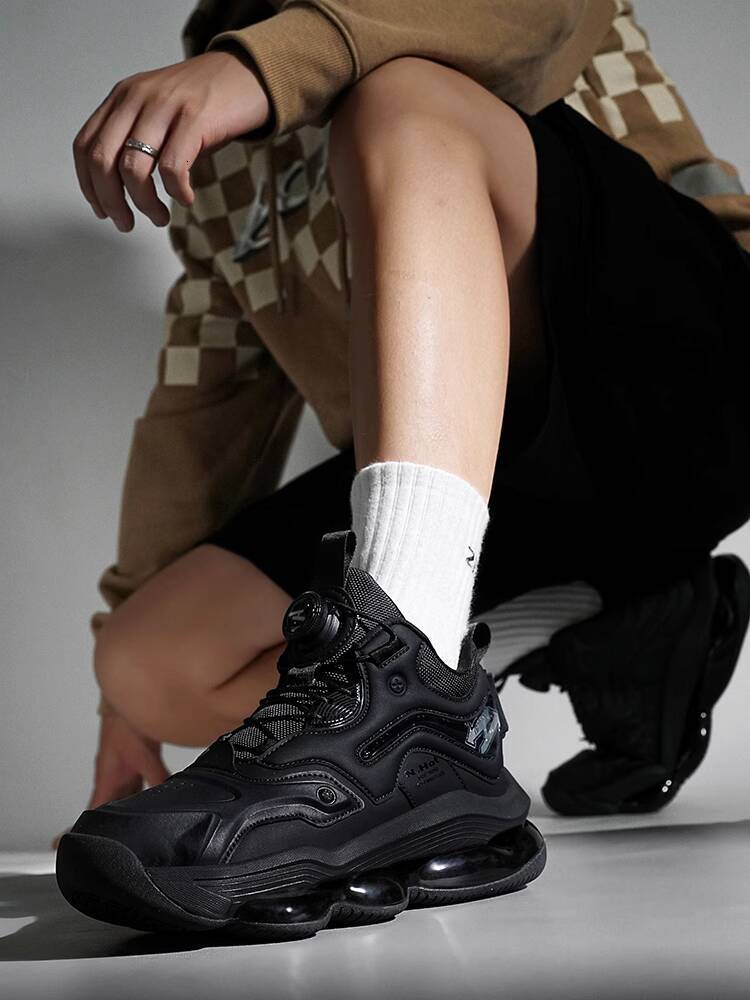 Black Sneakers Autumn Winter New Casual Men's Thick Sole Shock Absorption Cushion Running Office Commute Trendy Shoes