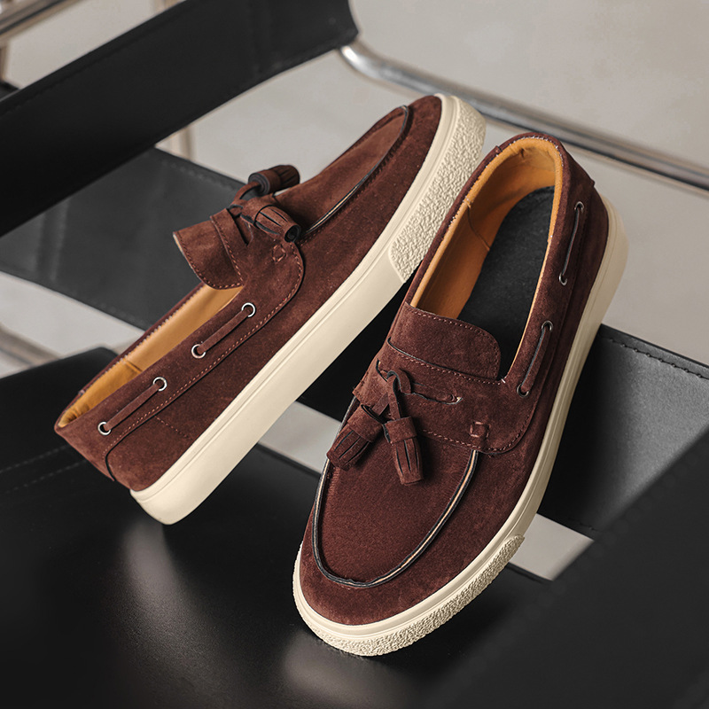 Summer fringed loafers, British casual, simple and comfortable sneakers, men's frosted bean shoes, one-step lazy people, popular men's shoes
