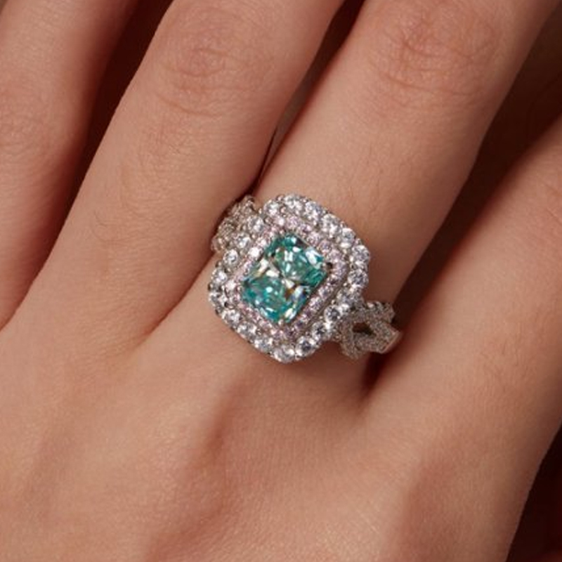 MT Custom Designed Engagement and Wedding Ring with Green Moissanite - Unique Diamond Ring for Women- Elegant Vintage Bohemian Style